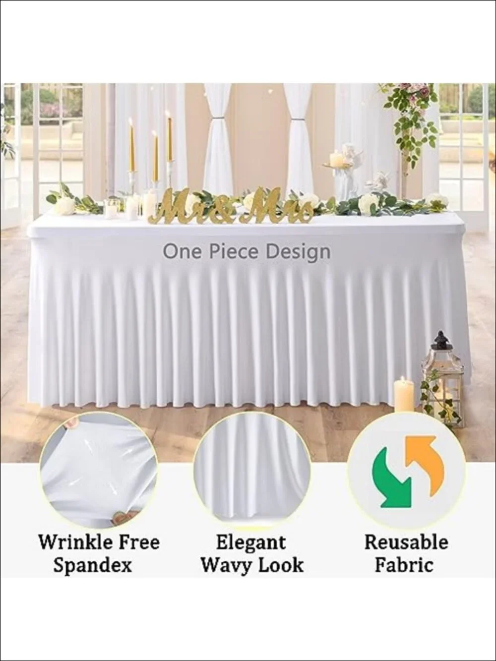 2 Pack Spandex Table Covers for 6ft Rectangle Tables Wrinkle Free Fitted